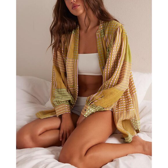 FREE PEOPLE Night After Night Sleep Shirt / Lemon Lime Combo - Picture 5 of 8